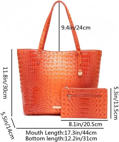 Women Tote Purses Crocodile-Embossed Pattern Shoulder Bag 2pcs PU Top Handle Handbag and Wallet Orange $24.98 Totes