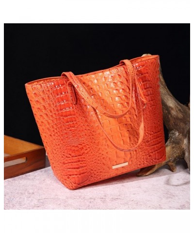 Women Tote Purses Crocodile-Embossed Pattern Shoulder Bag 2pcs PU Top Handle Handbag and Wallet Orange $24.98 Totes