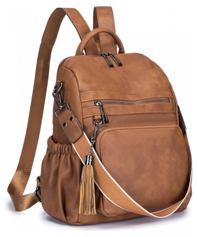 Women Backpack Purse Fashion Leather Large Ladies Shoulder Bags Travel Backpack Purse for Women E-toned Brown $49.12 Backpacks