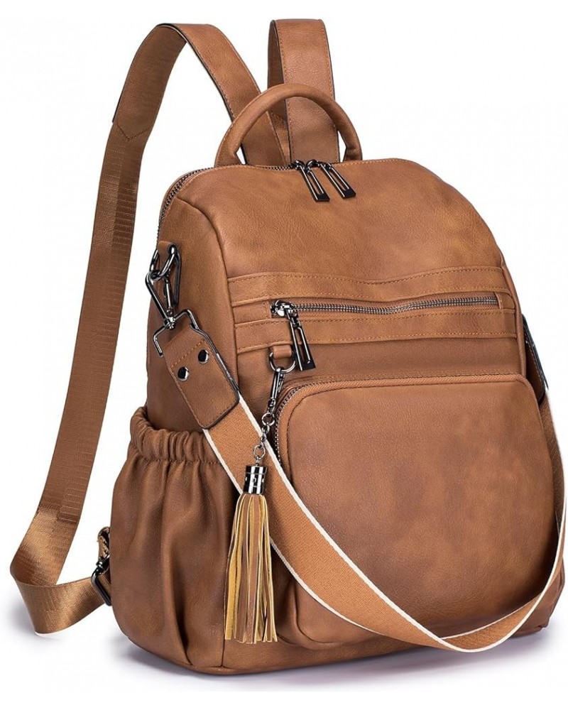 Women Backpack Purse Fashion Leather Large Ladies Shoulder Bags Travel Backpack Purse for Women E-toned Brown $49.12 Backpacks