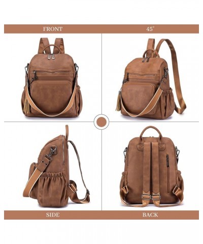 Women Backpack Purse Fashion Leather Large Ladies Shoulder Bags Travel Backpack Purse for Women E-toned Brown $49.12 Backpacks