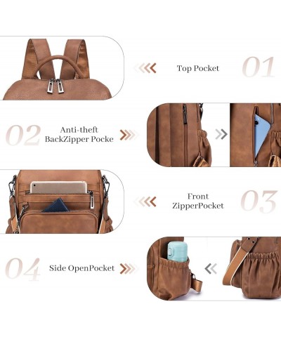 Women Backpack Purse Fashion Leather Large Ladies Shoulder Bags Travel Backpack Purse for Women E-toned Brown $49.12 Backpacks