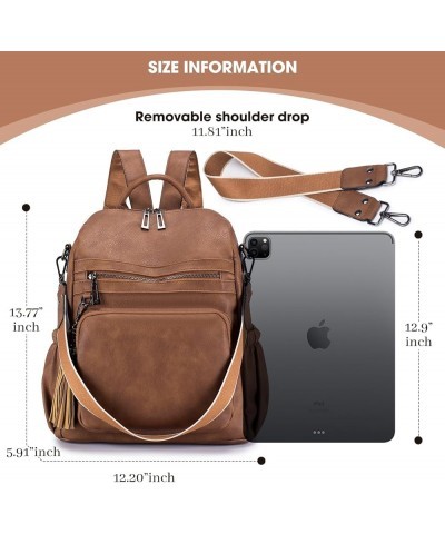 Women Backpack Purse Fashion Leather Large Ladies Shoulder Bags Travel Backpack Purse for Women E-toned Brown $49.12 Backpacks