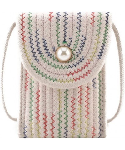 Women Casual Imitation Straw Crossbody Bag Vertical Phone Bags Coin Purse-White White $22.83 Totes