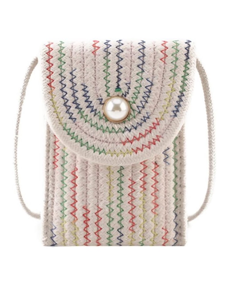 Women Casual Imitation Straw Crossbody Bag Vertical Phone Bags Coin Purse-White White $22.83 Totes