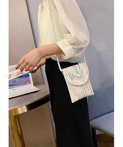 Women Casual Imitation Straw Crossbody Bag Vertical Phone Bags Coin Purse-White White $22.83 Totes