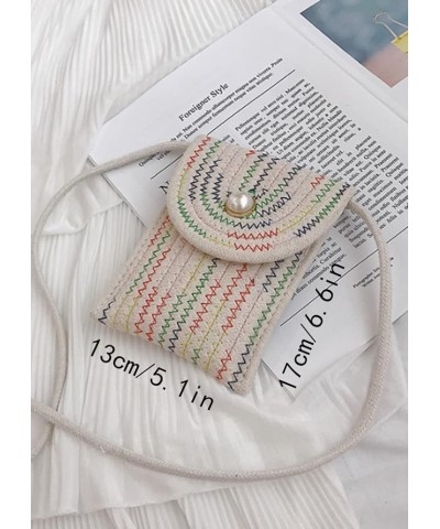 Women Casual Imitation Straw Crossbody Bag Vertical Phone Bags Coin Purse-White White $22.83 Totes