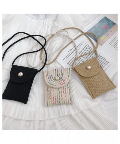 Women Casual Imitation Straw Crossbody Bag Vertical Phone Bags Coin Purse-White White $22.83 Totes