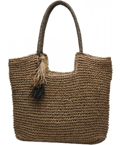 Ladies Big Straw Tassel Woven Bags for Women Summer Shoulder Bag Lady Handbags and Purses Brown $15.95 Totes