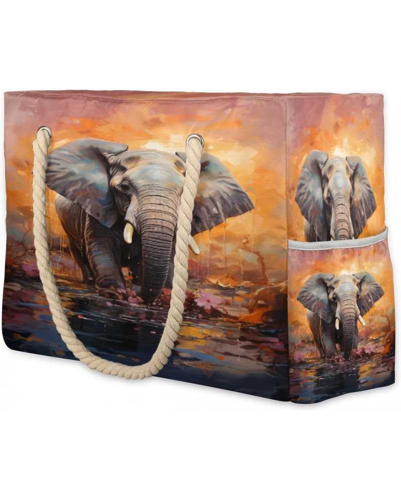 Watercolor Animal Elephant Beach Bags for Women Large Tote Bag with Zipper and Pockets Waterproof Sandproof Accessories Swim ...