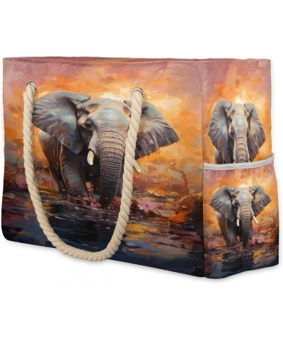 Watercolor Animal Elephant Beach Bags for Women Large Tote Bag with Zipper and Pockets Waterproof Sandproof Accessories Swim ...