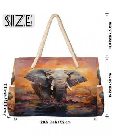 Watercolor Animal Elephant Beach Bags for Women Large Tote Bag with Zipper and Pockets Waterproof Sandproof Accessories Swim ...