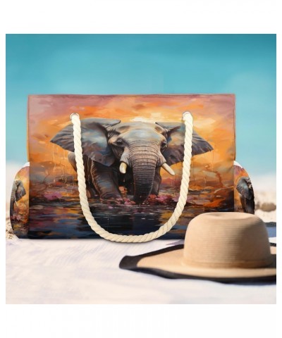 Watercolor Animal Elephant Beach Bags for Women Large Tote Bag with Zipper and Pockets Waterproof Sandproof Accessories Swim ...