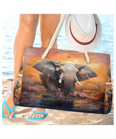 Watercolor Animal Elephant Beach Bags for Women Large Tote Bag with Zipper and Pockets Waterproof Sandproof Accessories Swim ...