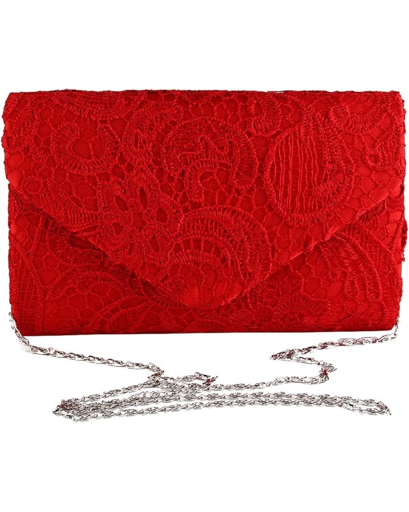 Evening Clutch Womens Floral Lace Envelope Clutch Purses Handbags For Wedding And Party Red $12.99 Evening Bags