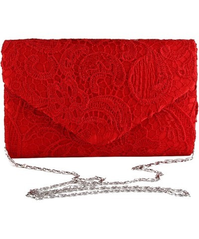 Evening Clutch Womens Floral Lace Envelope Clutch Purses Handbags For Wedding And Party Red $12.99 Evening Bags