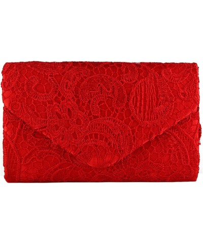 Evening Clutch Womens Floral Lace Envelope Clutch Purses Handbags For Wedding And Party Red $12.99 Evening Bags