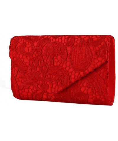 Evening Clutch Womens Floral Lace Envelope Clutch Purses Handbags For Wedding And Party Red $12.99 Evening Bags