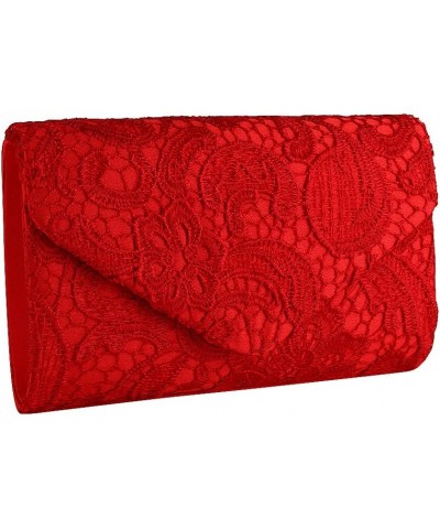 Evening Clutch Womens Floral Lace Envelope Clutch Purses Handbags For Wedding And Party Red $12.99 Evening Bags