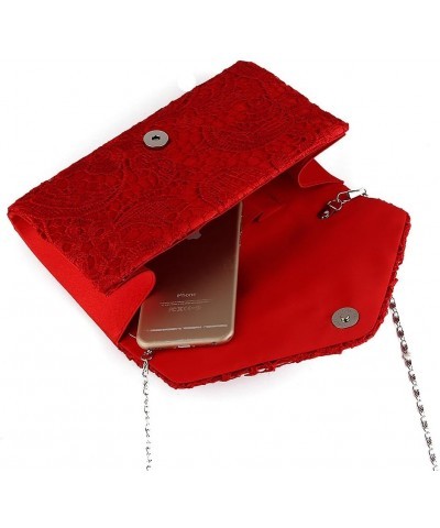 Evening Clutch Womens Floral Lace Envelope Clutch Purses Handbags For Wedding And Party Red $12.99 Evening Bags