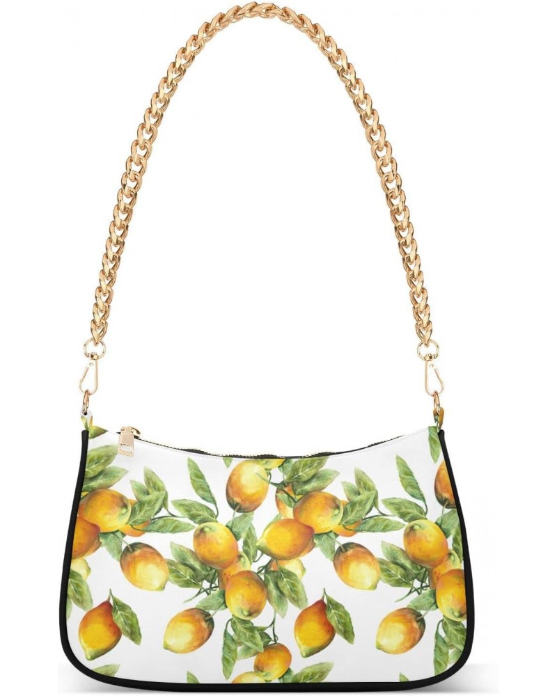 Lemons Shoulder Bag for Women Fabric Crescent Handbag with Zipper Chain Clutch Purses for Girls Travel Party Concert Teen $15...