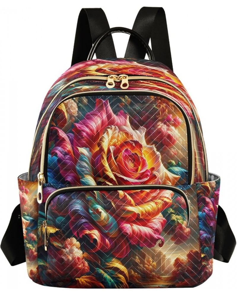 Backpack Purse for Women Colorful Rose Elegant, Mini Fashion Backpack Valentines Day Lightweight Casual Daypack Shoulder Bag ...