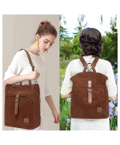 Corduroy Backpack Purse Set Women Ladies Fashion Casual Lightweight Shoulder Bag Wallet Travel Daypack (Brown) Brown $16.79 B...