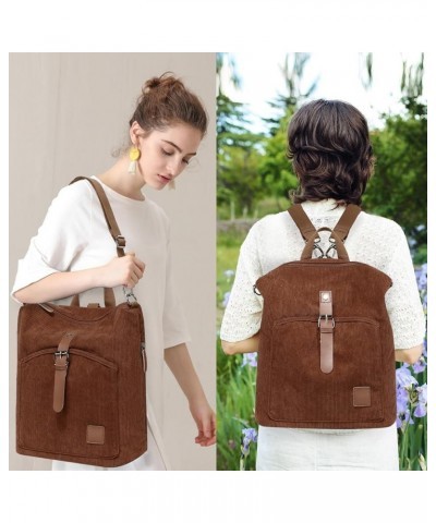 Corduroy Backpack Purse Set Women Ladies Fashion Casual Lightweight Shoulder Bag Wallet Travel Daypack (Brown) Brown $16.79 B...