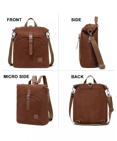 Corduroy Backpack Purse Set Women Ladies Fashion Casual Lightweight Shoulder Bag Wallet Travel Daypack (Brown) Brown $16.79 B...