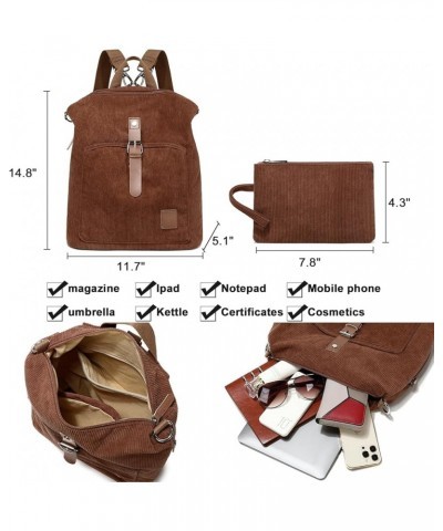 Corduroy Backpack Purse Set Women Ladies Fashion Casual Lightweight Shoulder Bag Wallet Travel Daypack (Brown) Brown $16.79 B...