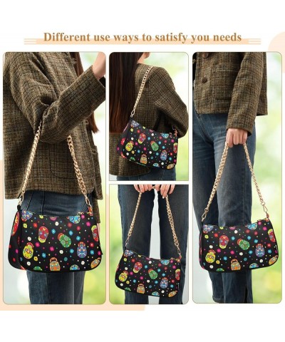 Cute Christmas Sloths Small Purses for Women Chain Shoulder Bag Small with Zipper Day Dead Flower Skull Pattern $12.04 Totes