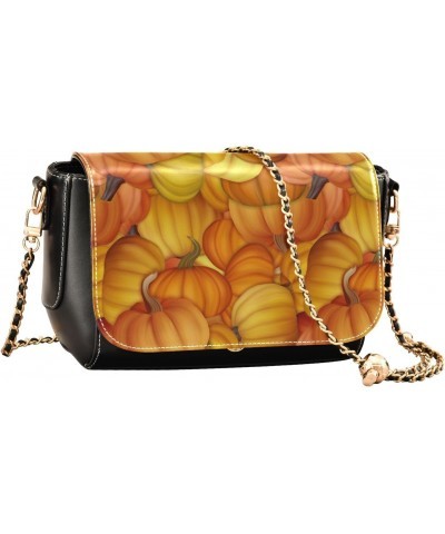 Fall Funny Fresh Pumpkins PU Leather Crossbody Handbag for Women Shoulder Purse with Adjustable Metal Chain Waterproof Crossb...