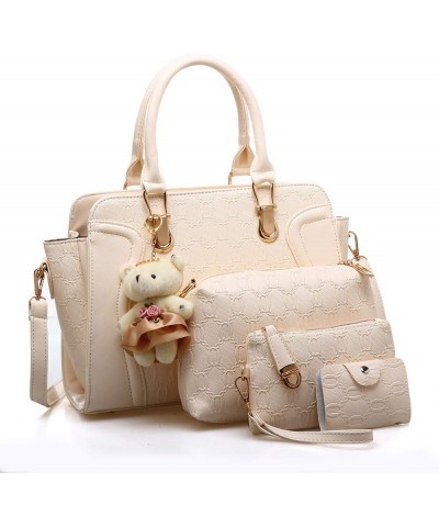 Women 4 Pcs Handbags Set, Tote Bag Top Handle Shoulder Crossbody Bag Wallet Card Holders Pack Off-white $25.79 Totes