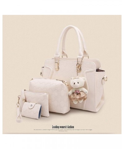 Women 4 Pcs Handbags Set, Tote Bag Top Handle Shoulder Crossbody Bag Wallet Card Holders Pack Off-white $25.79 Totes