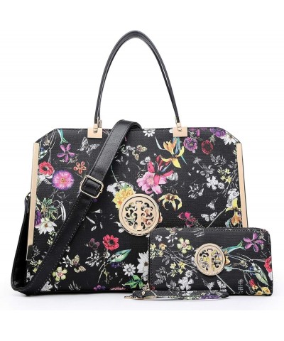 Women Purses and Handbags Top Handle Satchel Bags Large Shoulder Work Bag Tote with Wallet 01 Black Flower $15.99 Totes