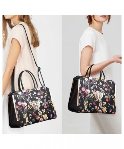 Women Purses and Handbags Top Handle Satchel Bags Large Shoulder Work Bag Tote with Wallet 01 Black Flower $15.99 Totes