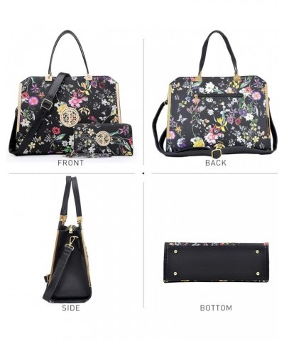 Women Purses and Handbags Top Handle Satchel Bags Large Shoulder Work Bag Tote with Wallet 01 Black Flower $15.99 Totes