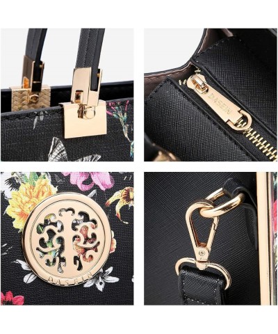 Women Purses and Handbags Top Handle Satchel Bags Large Shoulder Work Bag Tote with Wallet 01 Black Flower $15.99 Totes