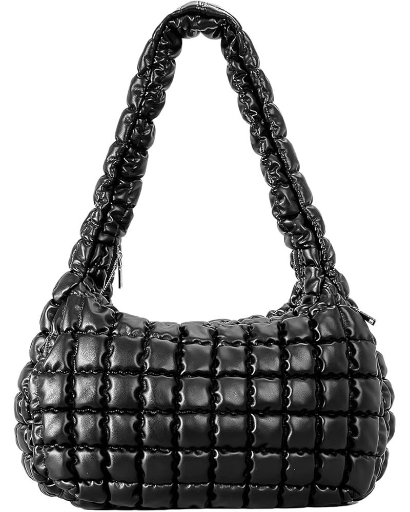 Quilted Tote Bag for Women Large Faux Leather Trendy Light Padding Puffer Bag Hobo Bag Shoulder Crossbody Bag (Black) Black $...