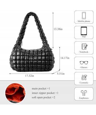 Quilted Tote Bag for Women Large Faux Leather Trendy Light Padding Puffer Bag Hobo Bag Shoulder Crossbody Bag (Black) Black $...