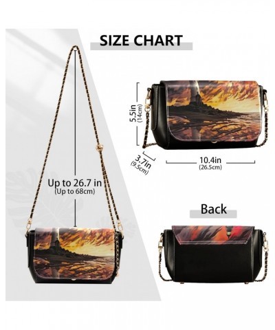 Sunset Lighthouse Leather Crossbody Bag for Women Small Handbag with Chain Strap, Flip-Top Crossbody Purse $18.40 Crossbody Bags