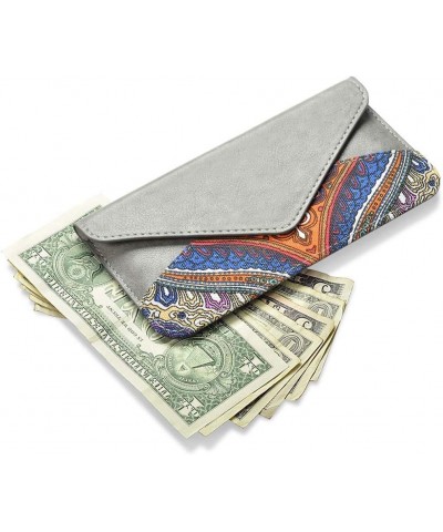 Women's Card Wallet Envelope Style Credit Card Holder Cute Cash Wallet for Ladies Blue Canvas with PU Leather $9.43 Wallets