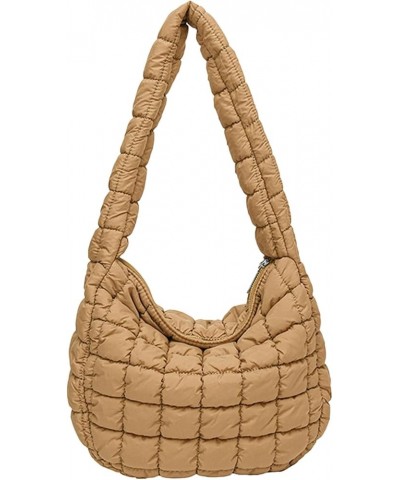 Quilted Puffer Tote Bags for Women Lightweight Quilted Padding Shoulder Bag Satchel Handbag Zip Puffer Bag Green S-khaki $14....