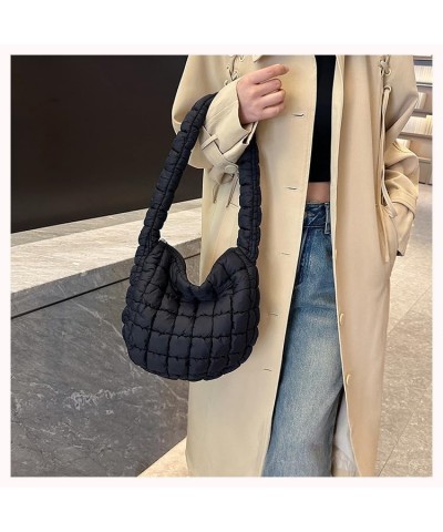 Quilted Puffer Tote Bags for Women Lightweight Quilted Padding Shoulder Bag Satchel Handbag Zip Puffer Bag Green S-khaki $14....