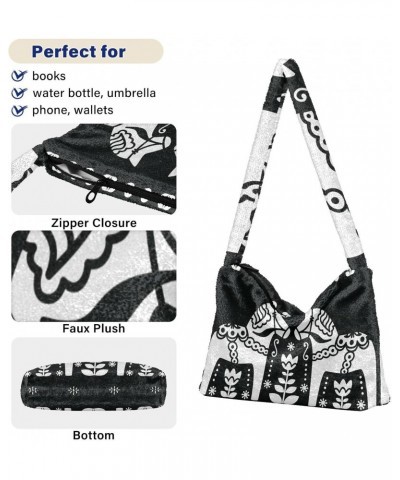 Women Boho Handbag Vintage Dala Horse Black White Underarm Bag Tote Bag Shoulder Bag Crossbody Bag Fluffy Cell Phone Purse Pa...