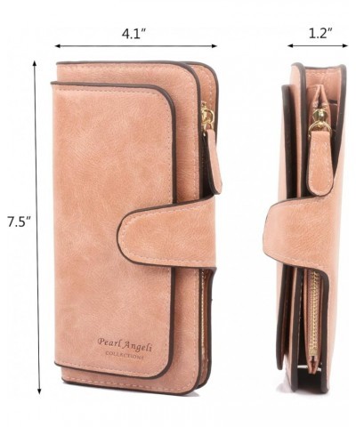 Wallets for Women RFID Trifold Clutch Fashion PU Leather Long Purse Ladies Credit Card Holder Shiny Light Pink $9.84 Wallets