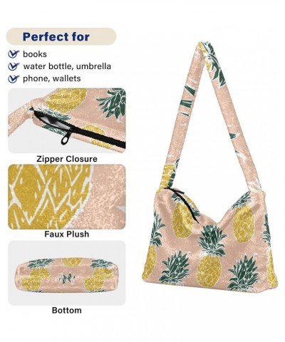 Pineapples Pattern Fluffy Crossbody Bag Furry Tote Bags for Women Fuzzy Purse Handbag Lady Shoulder Bag Large Plush Bag with ...