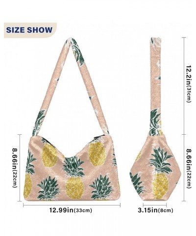 Pineapples Pattern Fluffy Crossbody Bag Furry Tote Bags for Women Fuzzy Purse Handbag Lady Shoulder Bag Large Plush Bag with ...