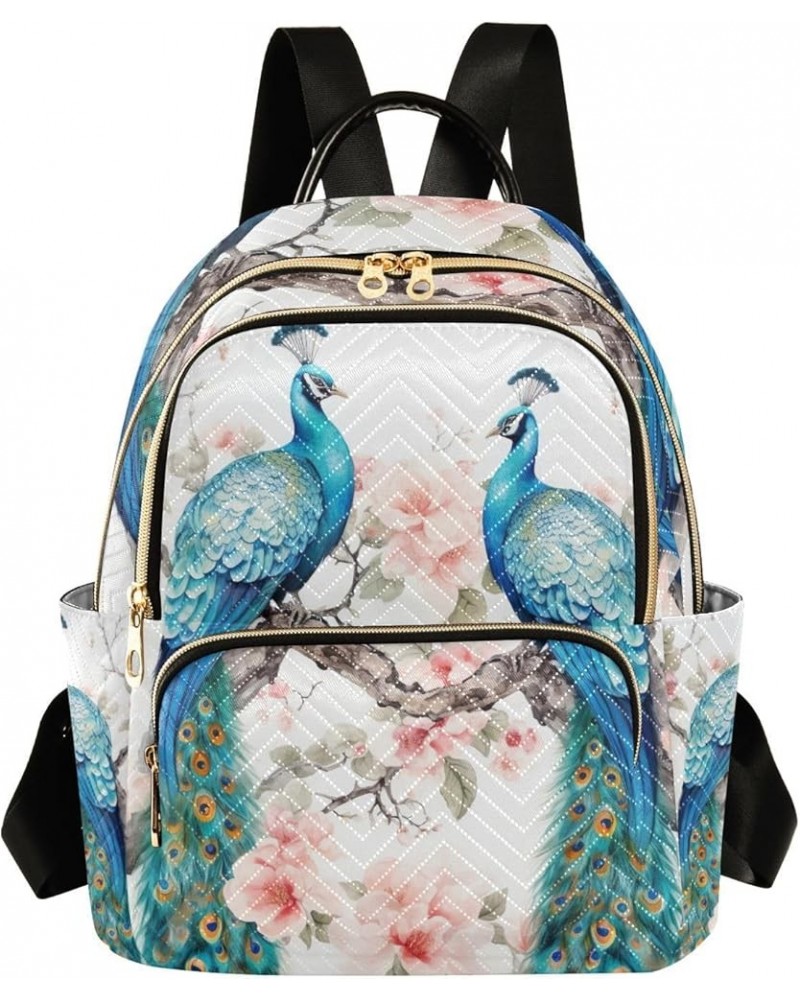 Peacocks on Tree with Pink Flowers Fashion Backpack, Backpack Fits over Luggage Handle, Fancy Backpack, S Peacocks Standing o...