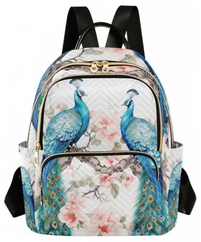 Peacocks on Tree with Pink Flowers Fashion Backpack, Backpack Fits over Luggage Handle, Fancy Backpack, S Peacocks Standing o...